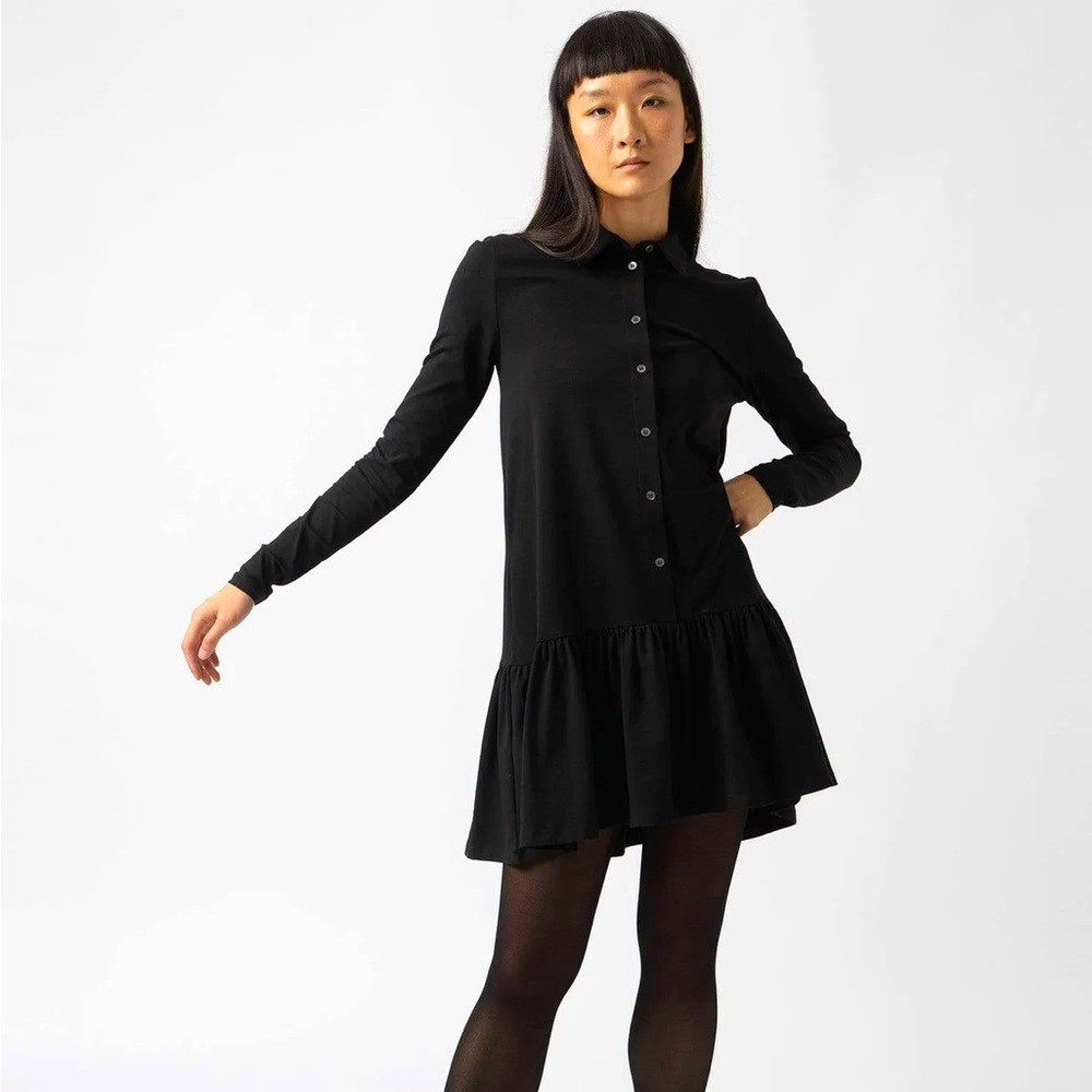 Saint and Sofia Jersey Ruffle Dress Burton Front Black Size 16